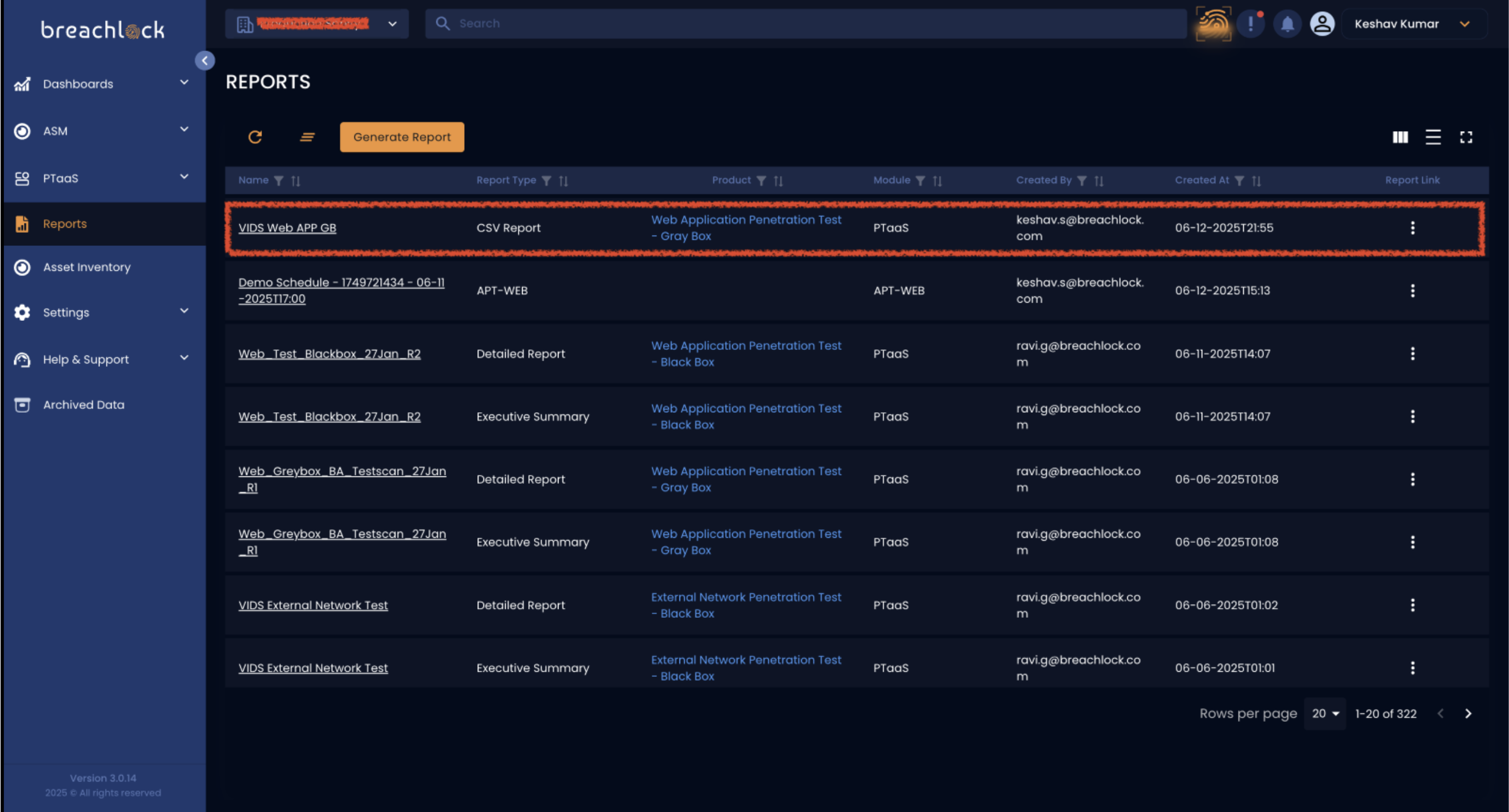 NGPTaaS BreachLock CSV Report Export